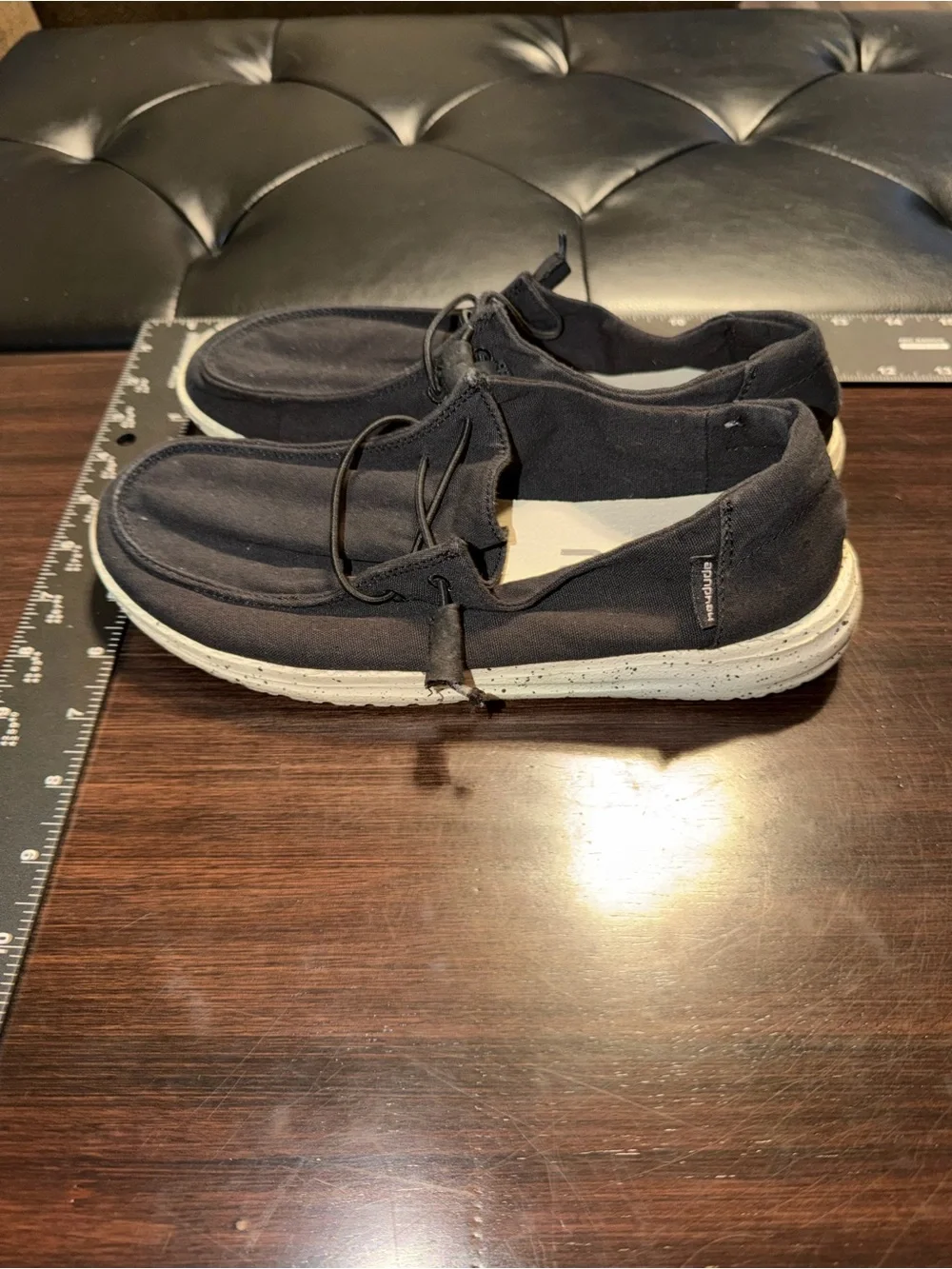 HeyDude Black Canvas Slip-On Loafers